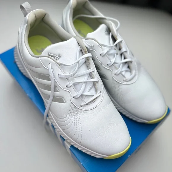 Adidas Golf Bounce White and Yellow Athletic Shoes - Picture 2 of 7